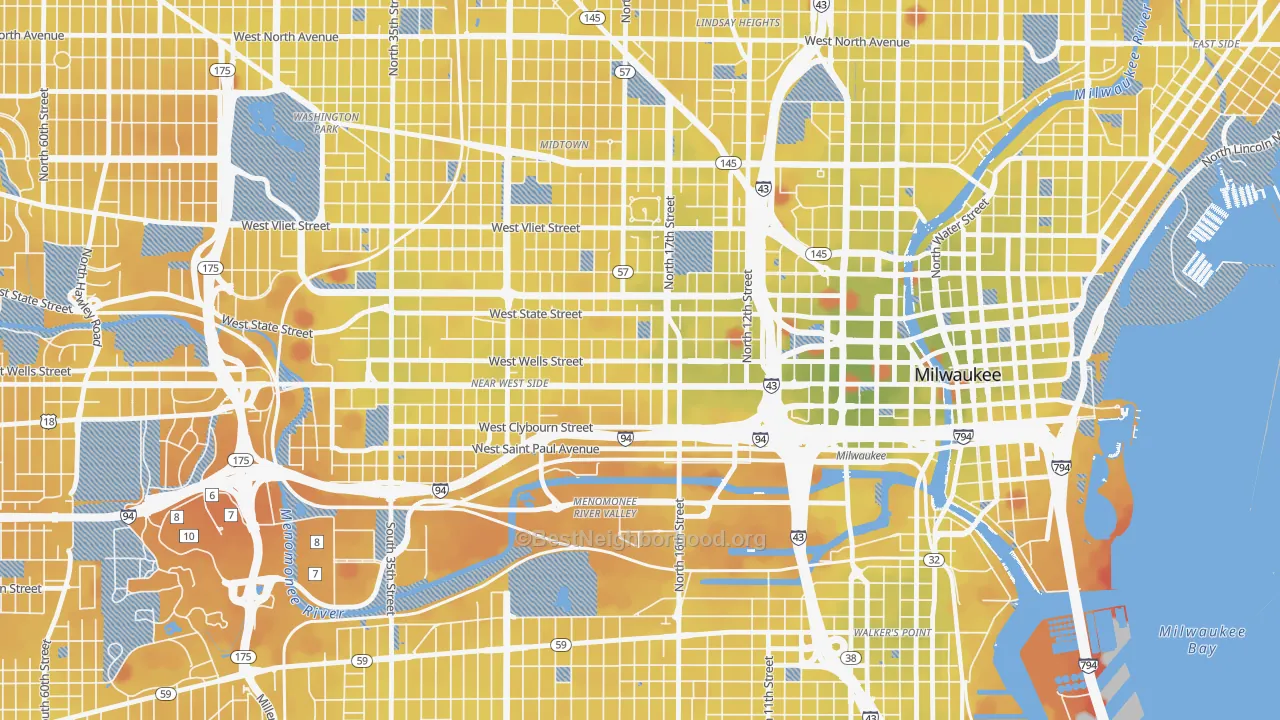 Transit Grade map of Avenues West, Milwaukee, WI