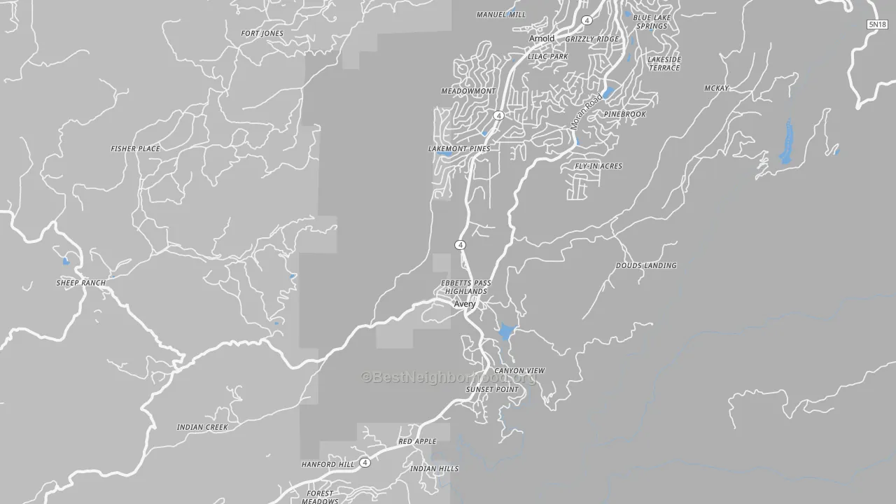 Transit Grade map of Avery, CA