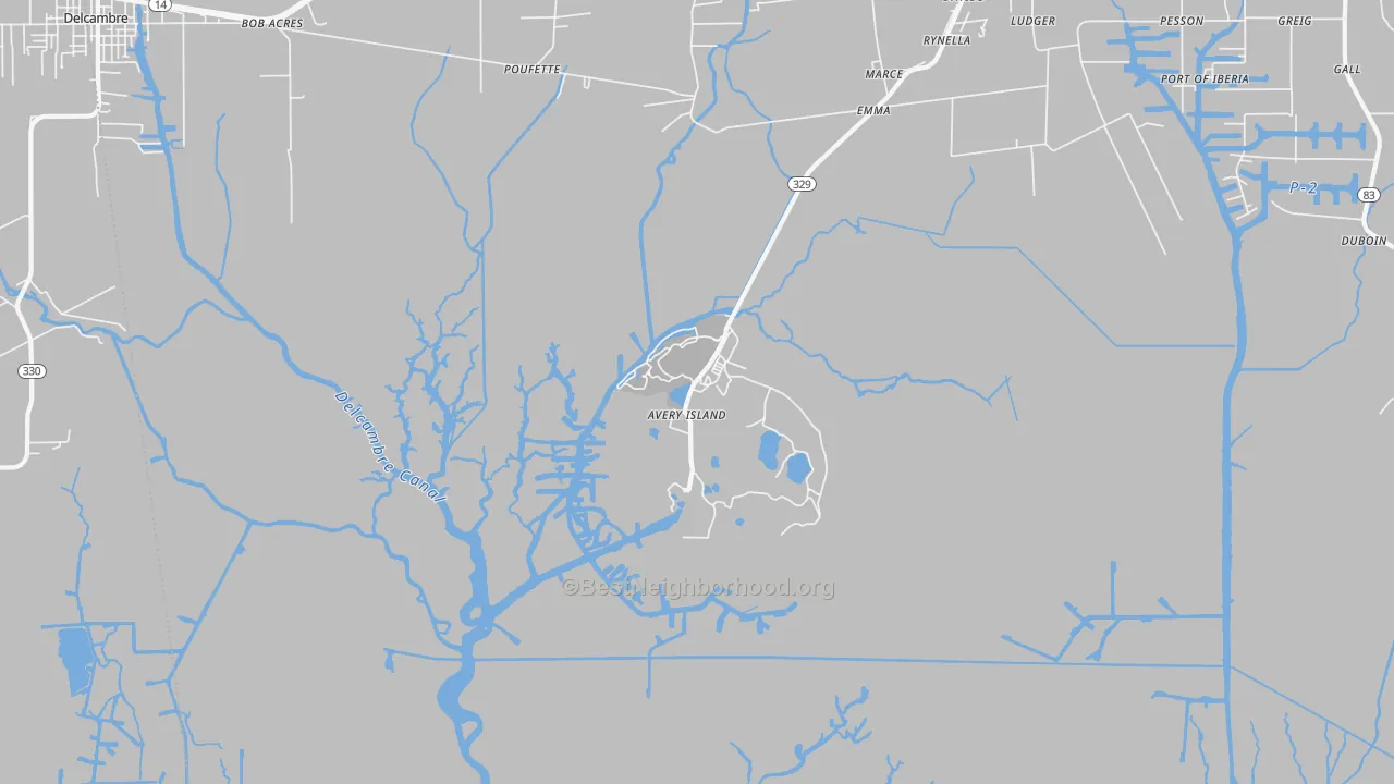 Transit Grade map of Avery Island, LA
