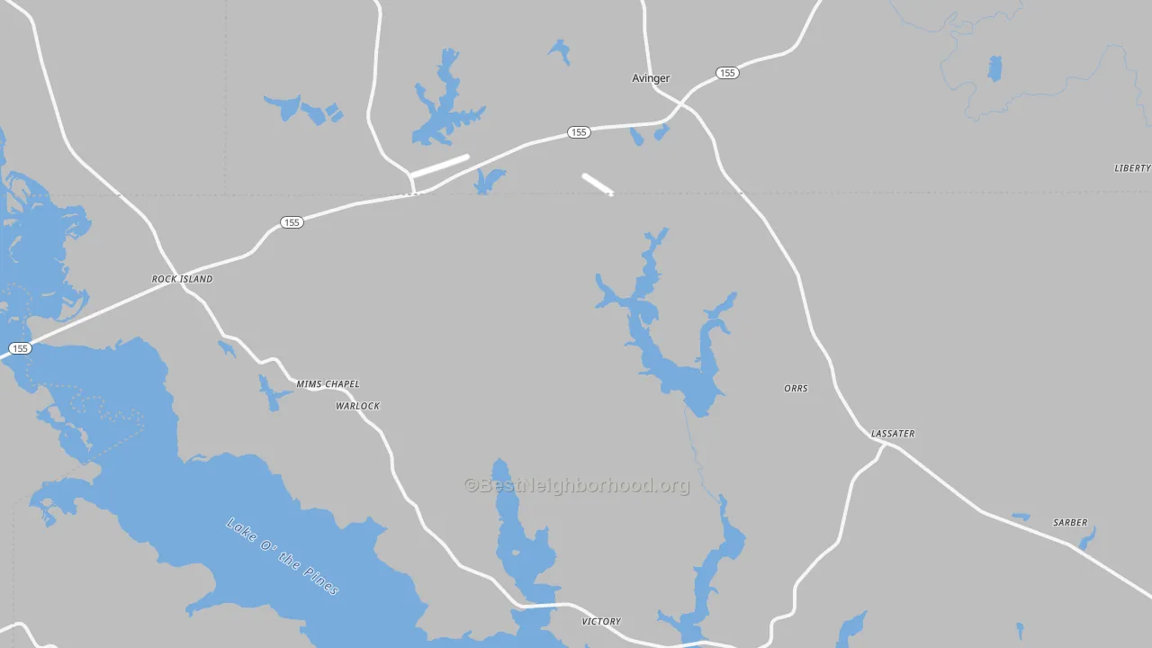 Transit Grade map of Avinger, TX