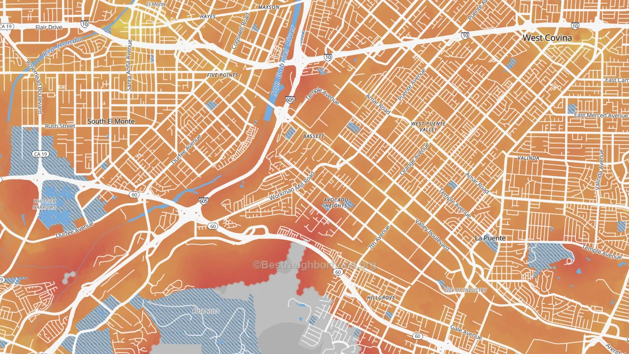 Transit Grade map of Avocado Heights, CA