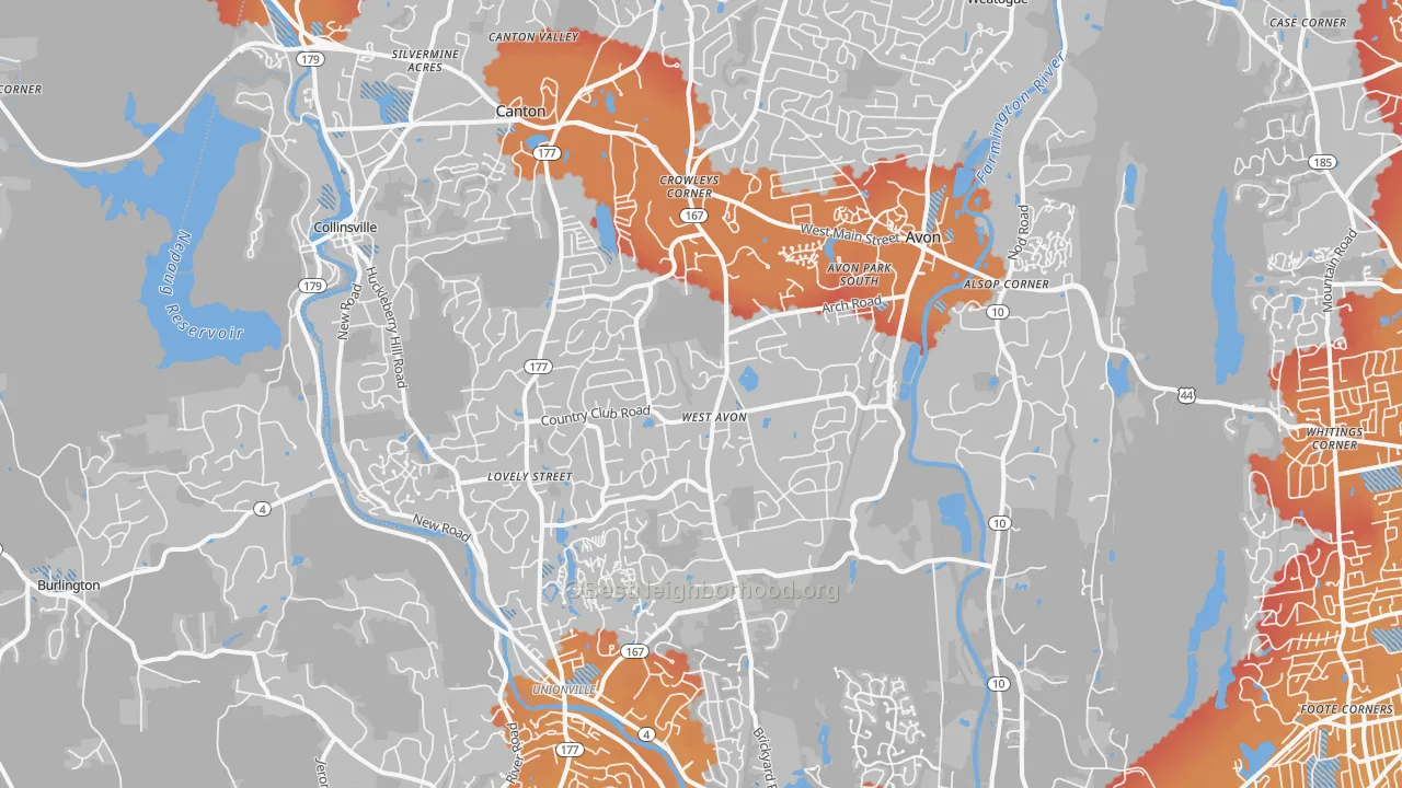 Transit Grade map of Avon, CT