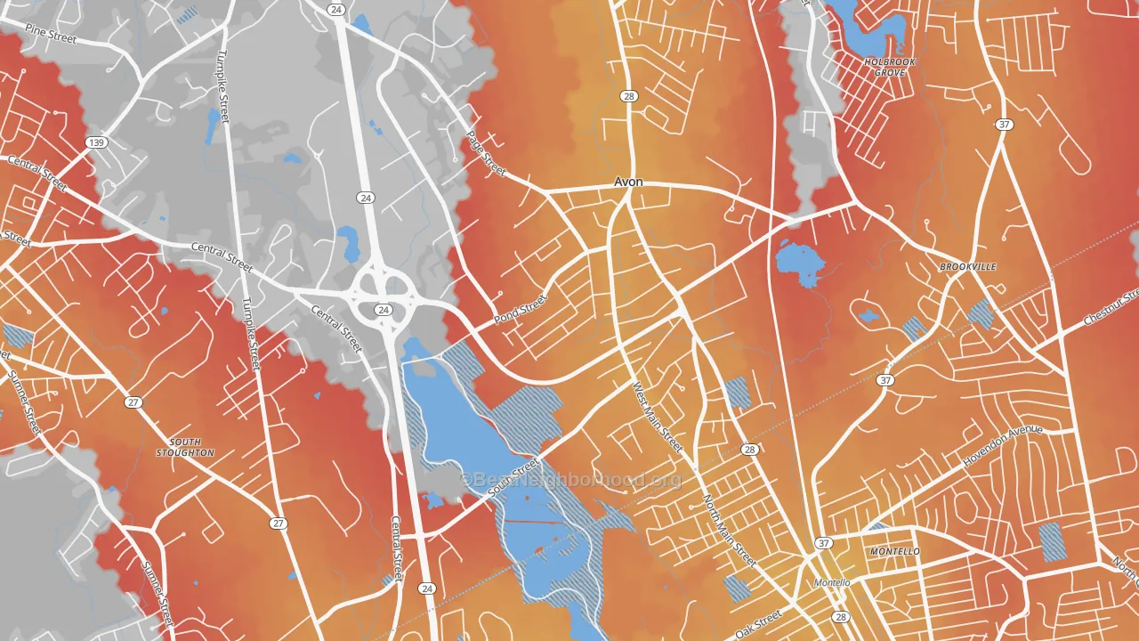 Transit Grade map of Avon, MA