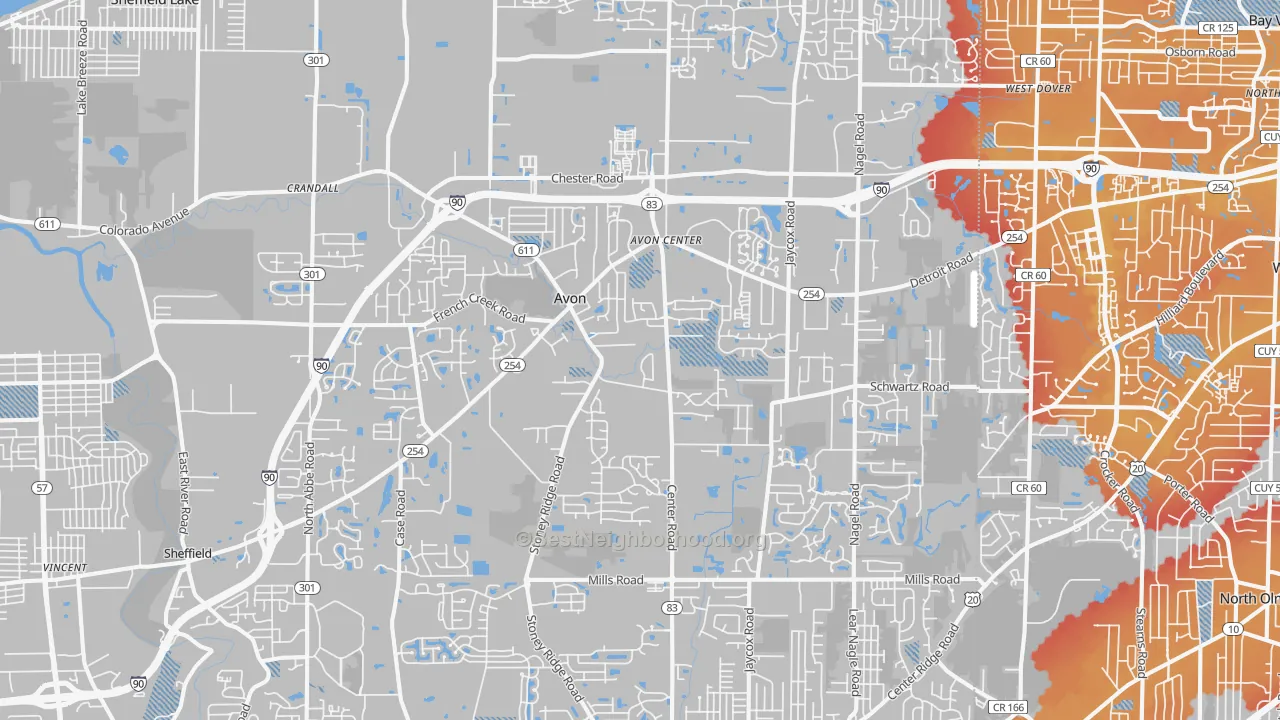 Transit Grade map of Avon, OH