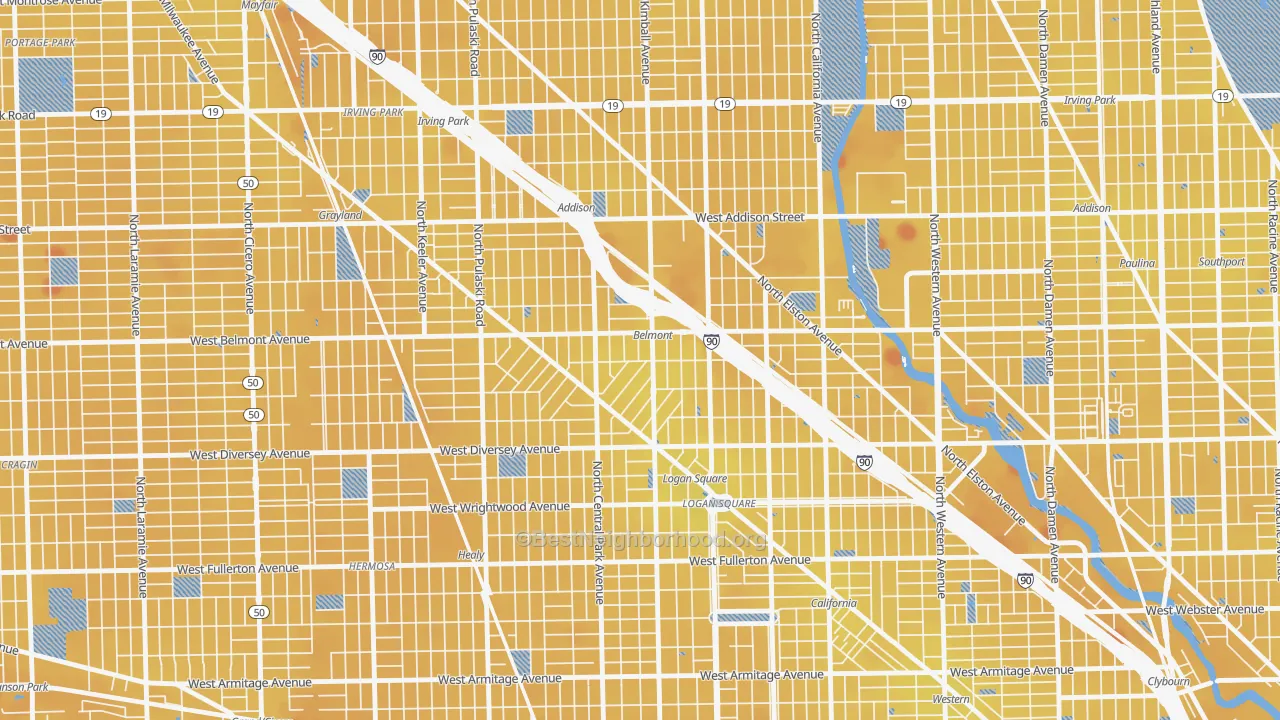 Transit Grade map of Avondale, Chicago, IL