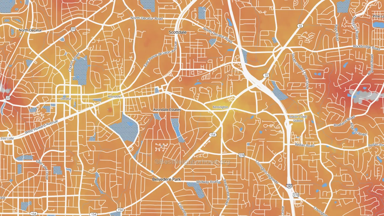 Transit Grade map of Avondale Estates, GA