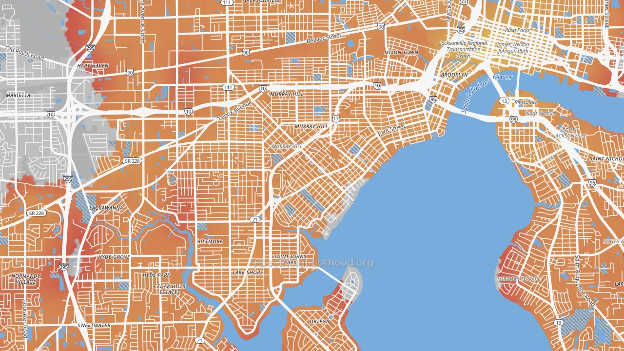 Transit Grade map of Avondale, Jacksonville, FL