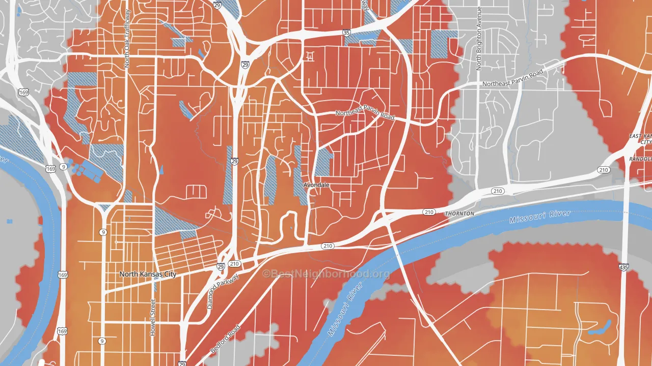 Transit Grade map of Avondale, MO