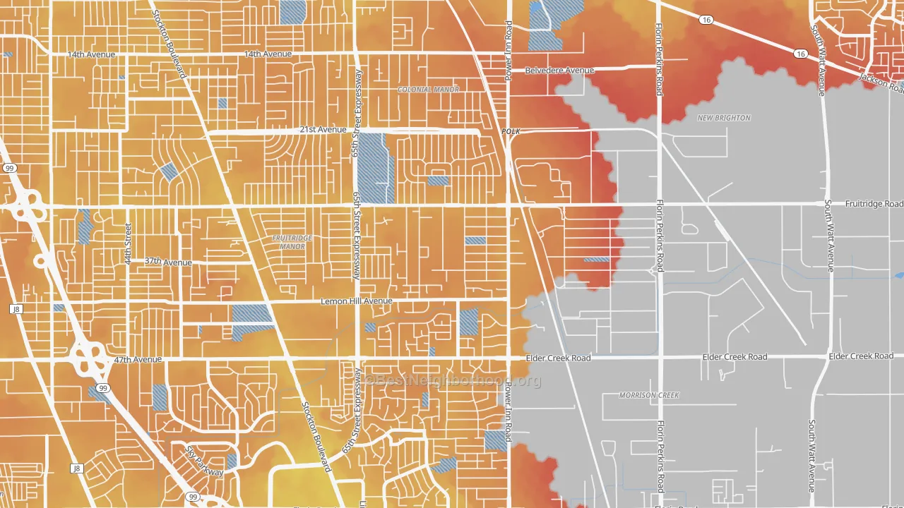 Transit Grade map of Avondale, Sacramento, CA