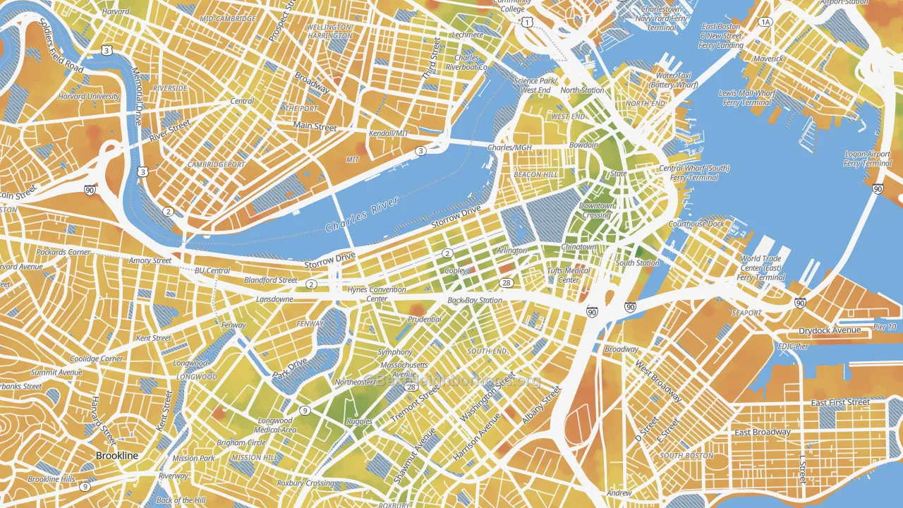 Transit Grade map of Back Bay, Boston, MA