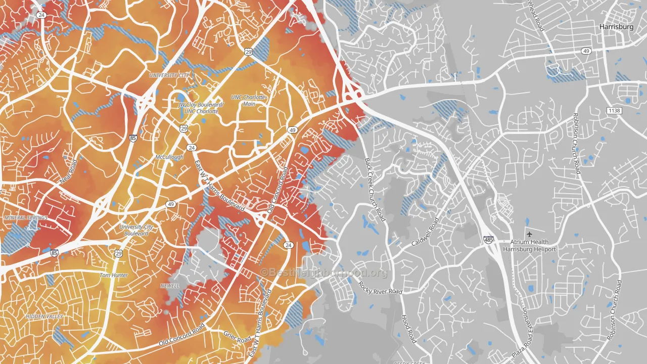 Transit Grade map of Back Creek Church Road, Charlotte, NC