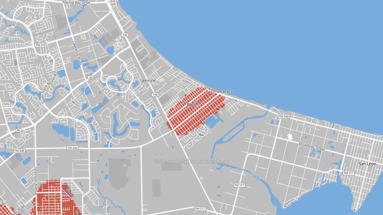Transit Grade map of Bacliff, TX