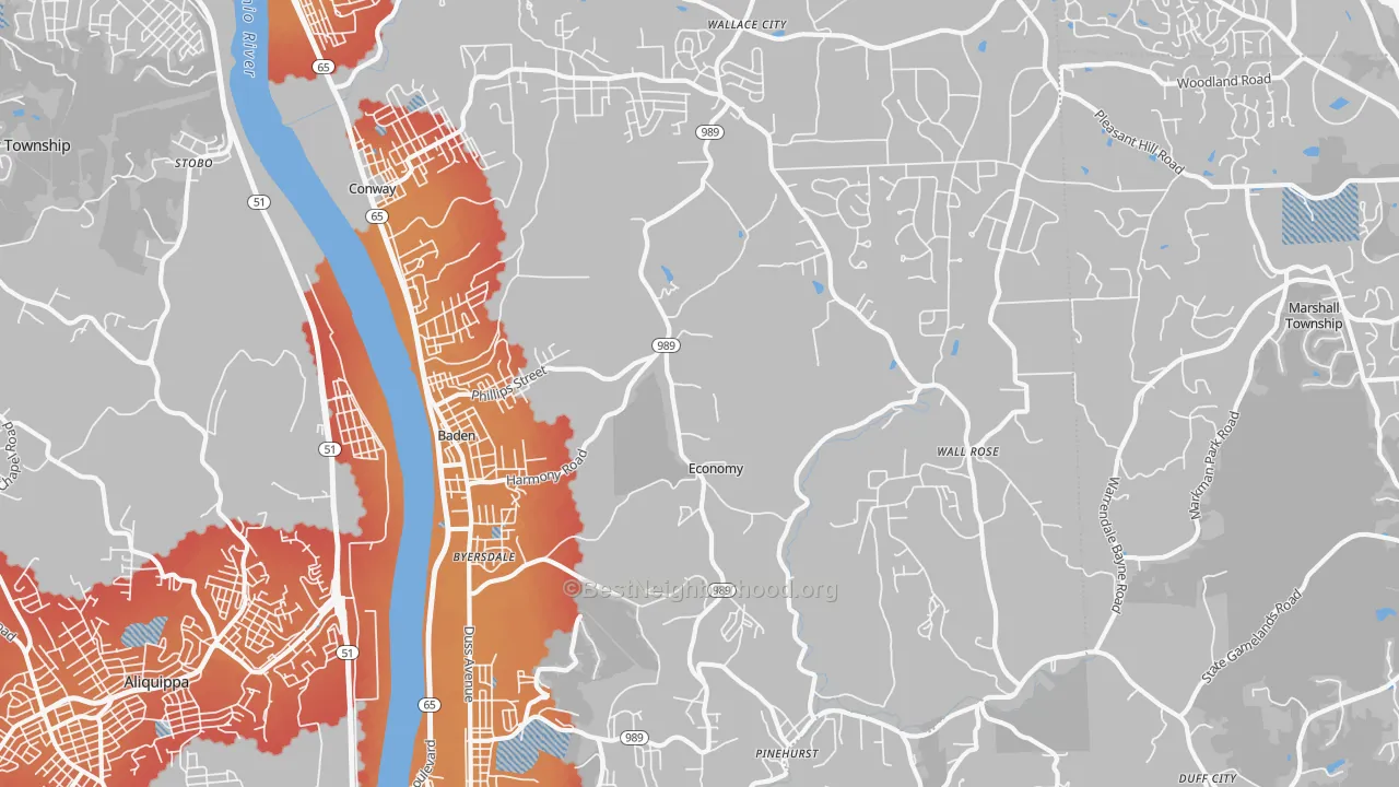 Transit Grade map of Baden, PA