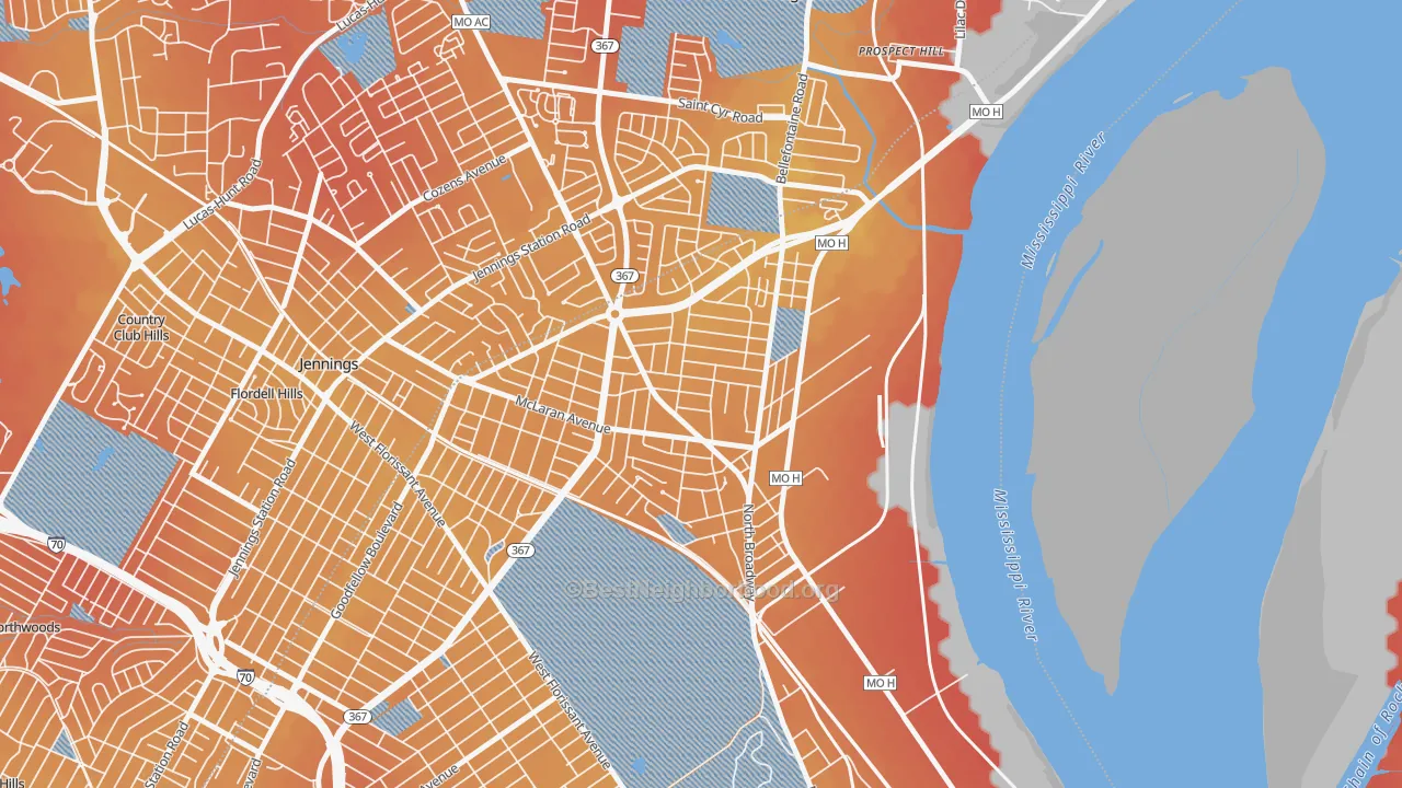 Transit Grade map of Baden, St. Louis, MO