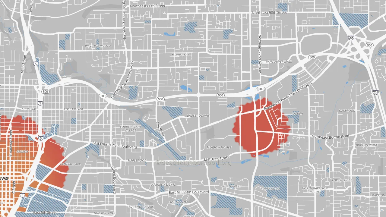 Transit Grade map of Bagley Downs, Vancouver, WA