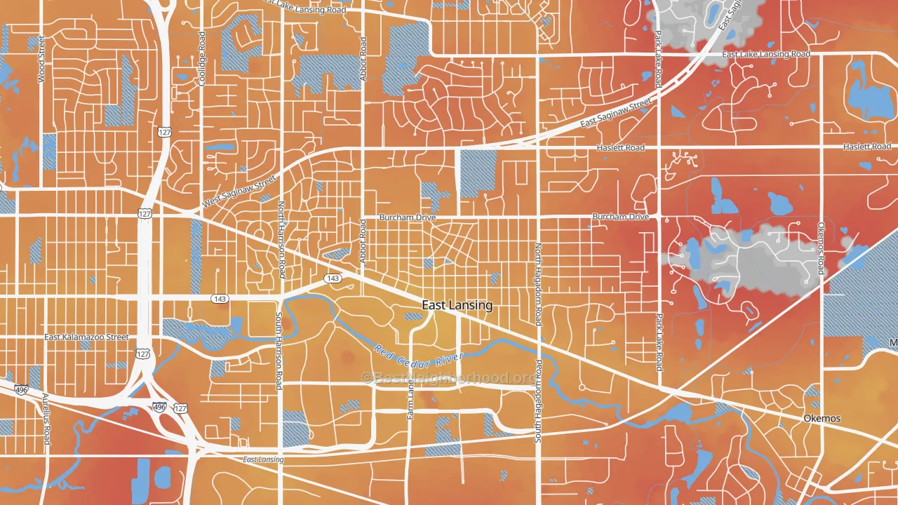 Transit Grade map of Bailey, East Lansing, MI