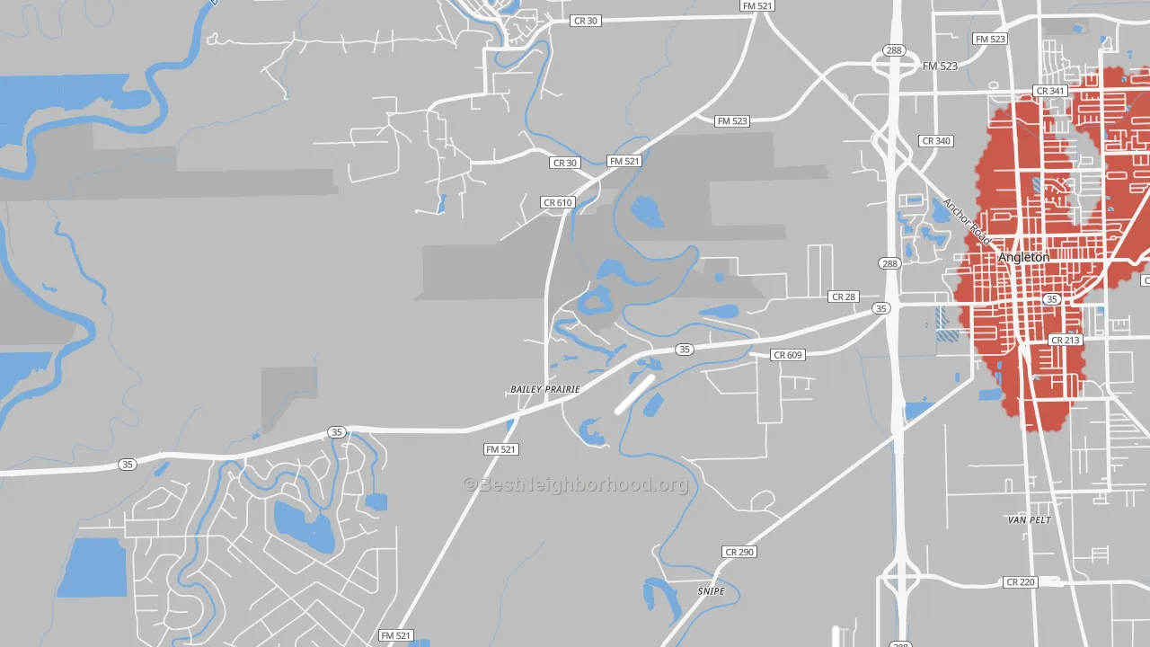 Transit Grade map of Baileys Prairie, TX