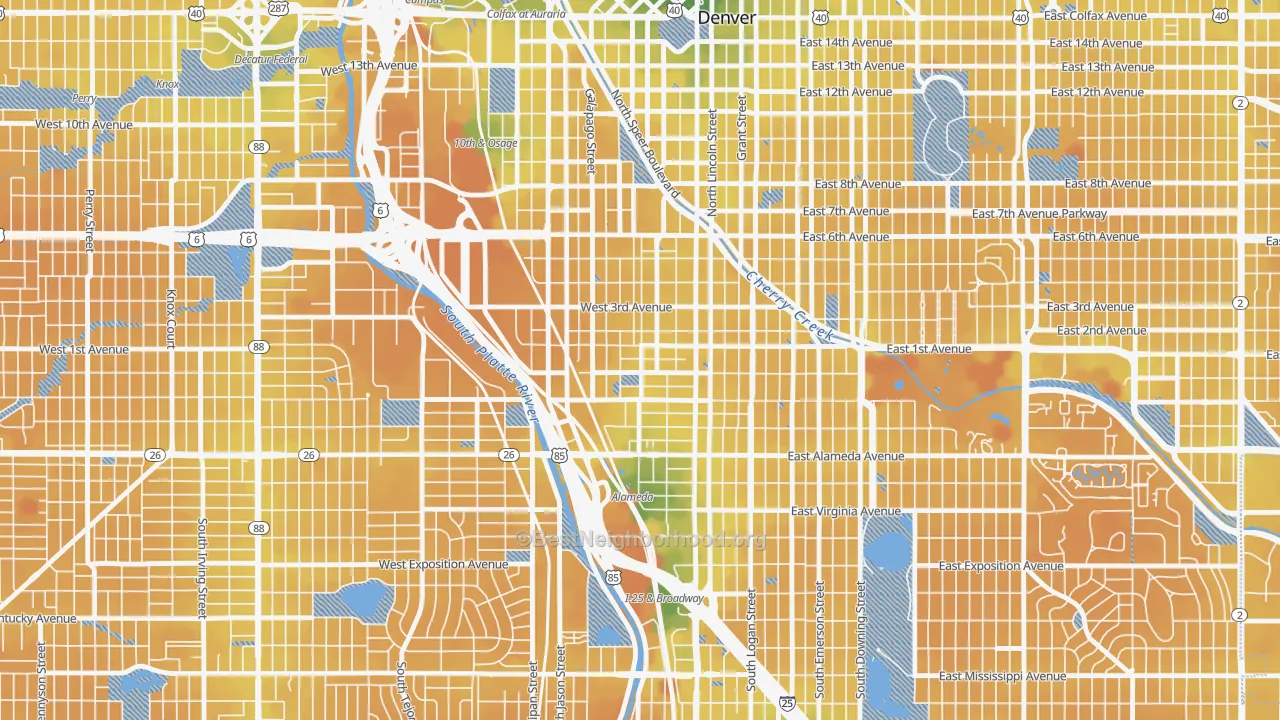 Transit Grade map of Baker, Denver, CO