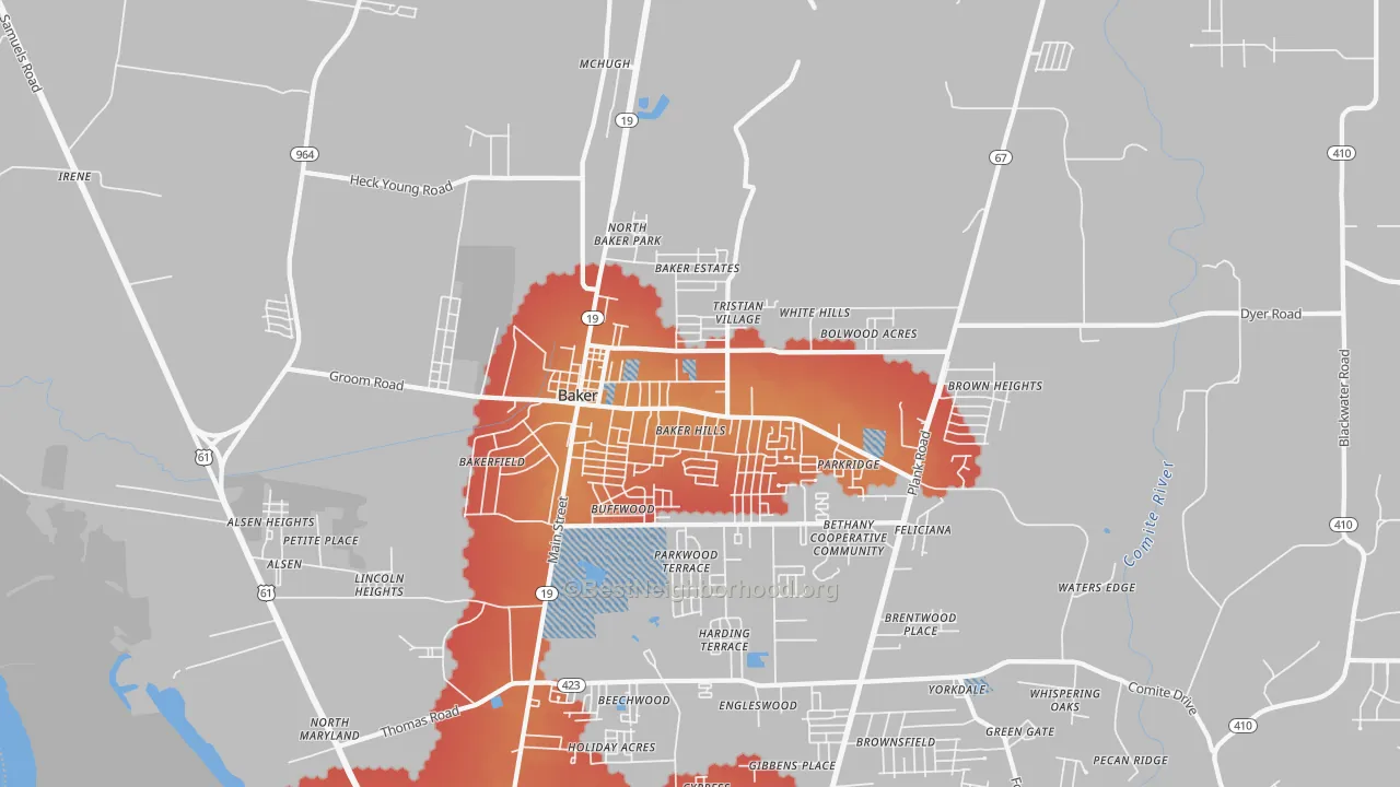 Transit Grade map of Baker, LA