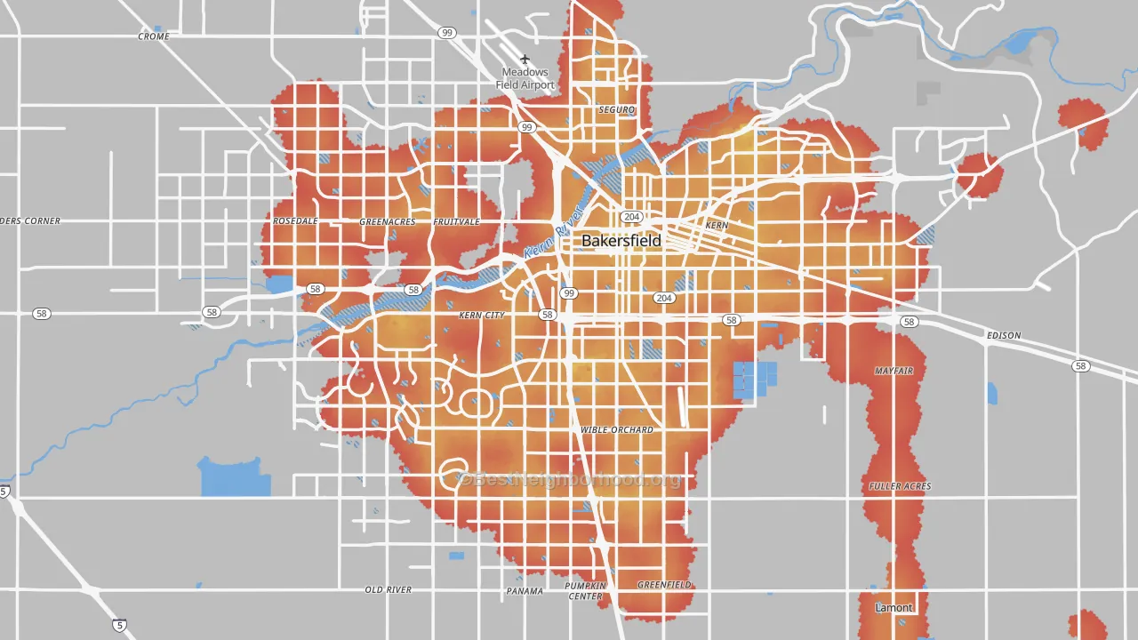 Transit Grade map of Bakersfield, CA