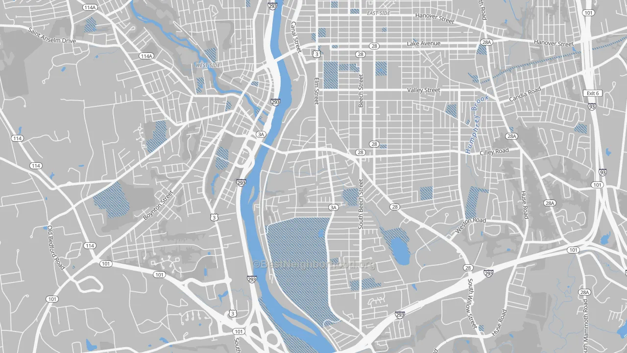 Transit Grade map of Bakersville, Manchester, NH