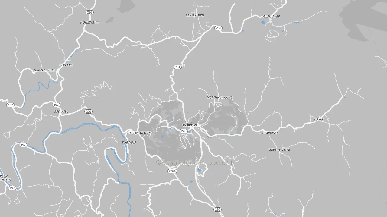 Transit Grade map of Bakersville, NC