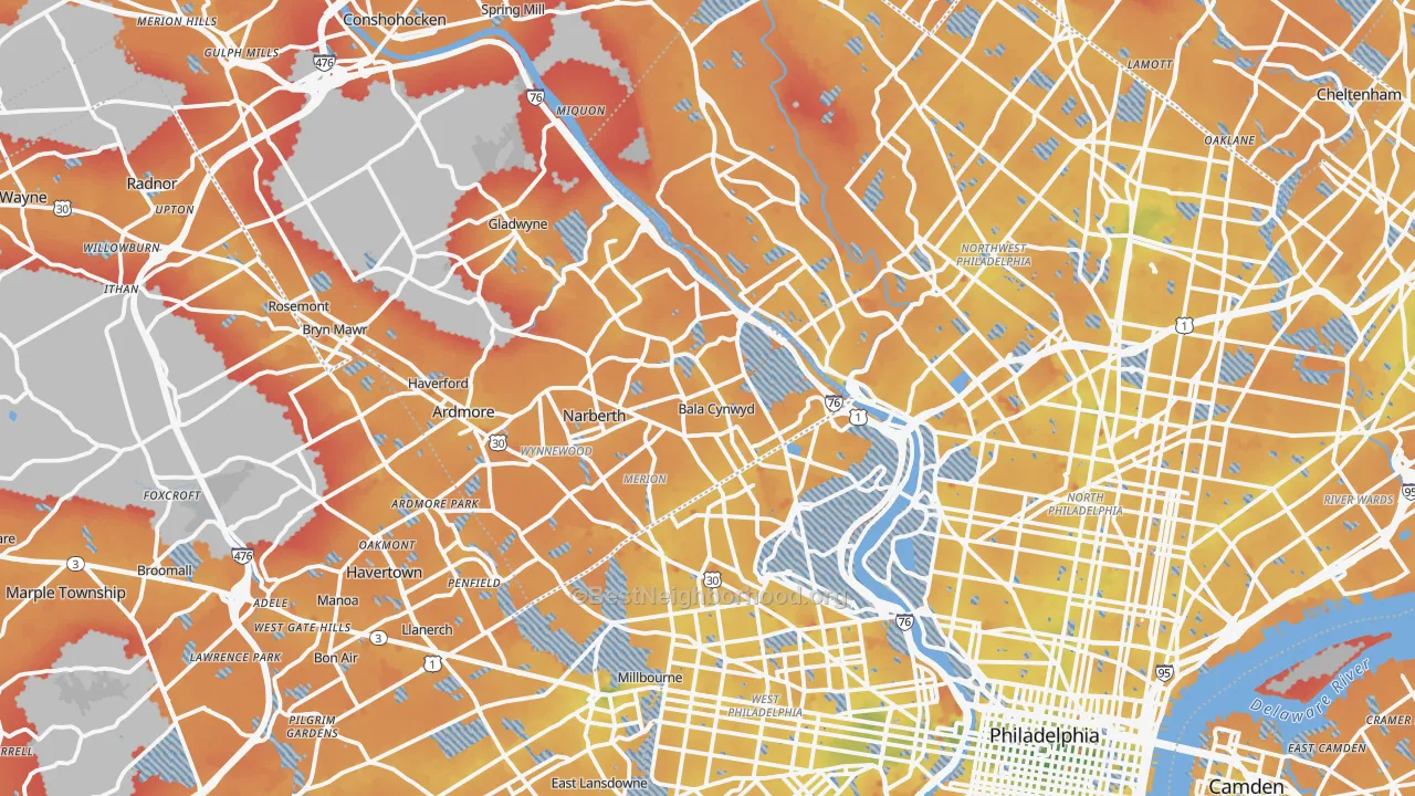 Transit Grade map of Bala-Cynwyd, PA