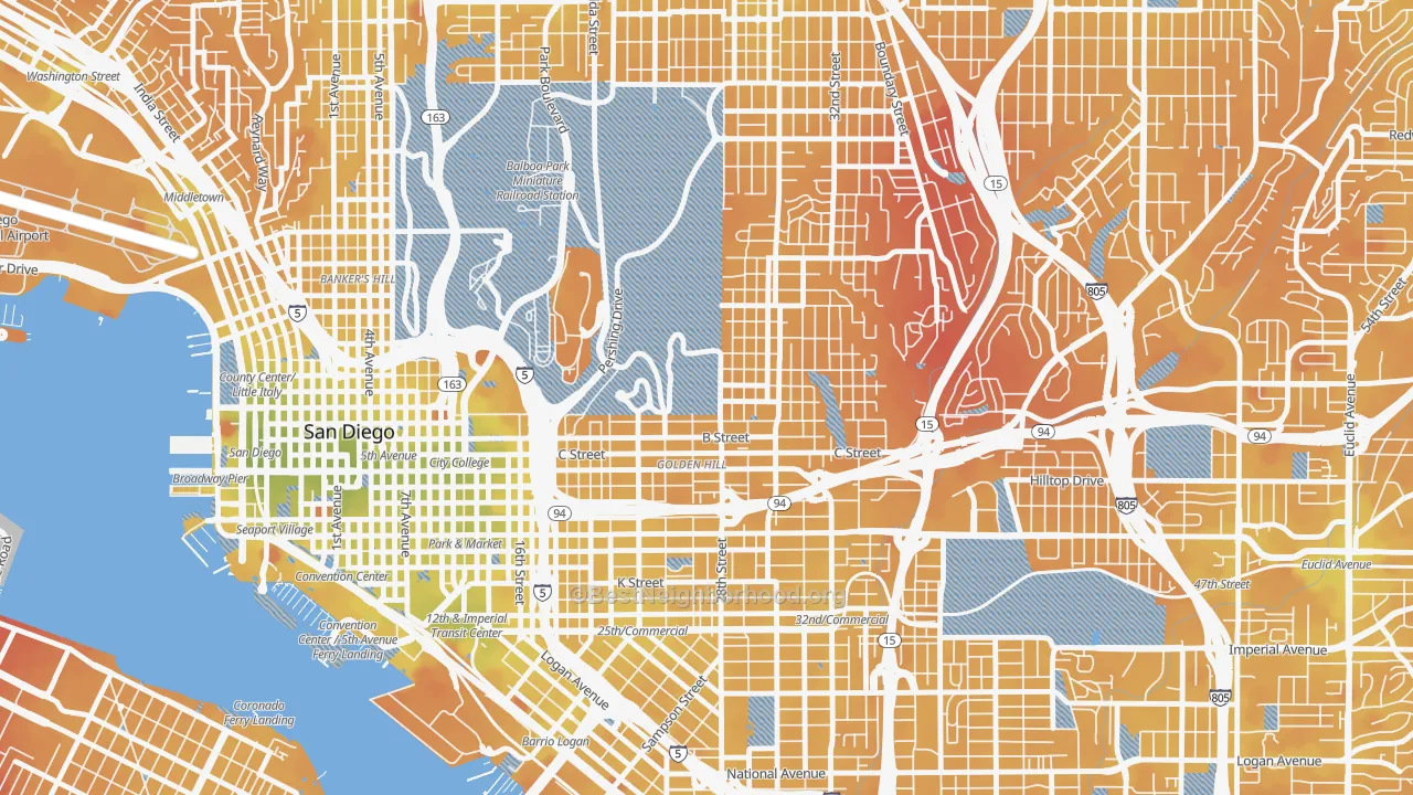 Transit Grade map of Balboa Park, San Diego, CA