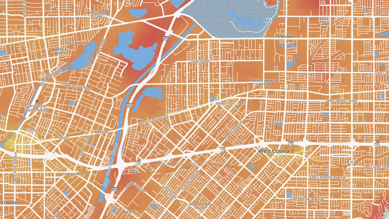 Transit Grade map of Baldwin Park, CA