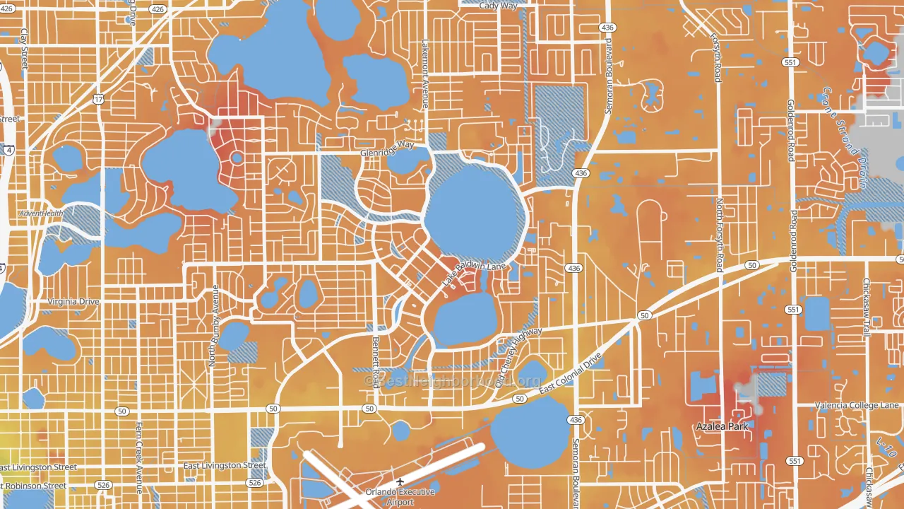 Transit Grade map of Baldwin Park, Orlando, FL
