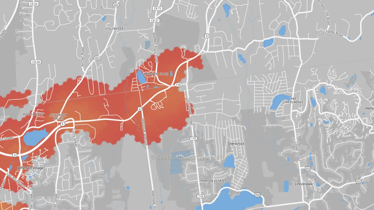 Transit Grade map of Baldwin Place, NY