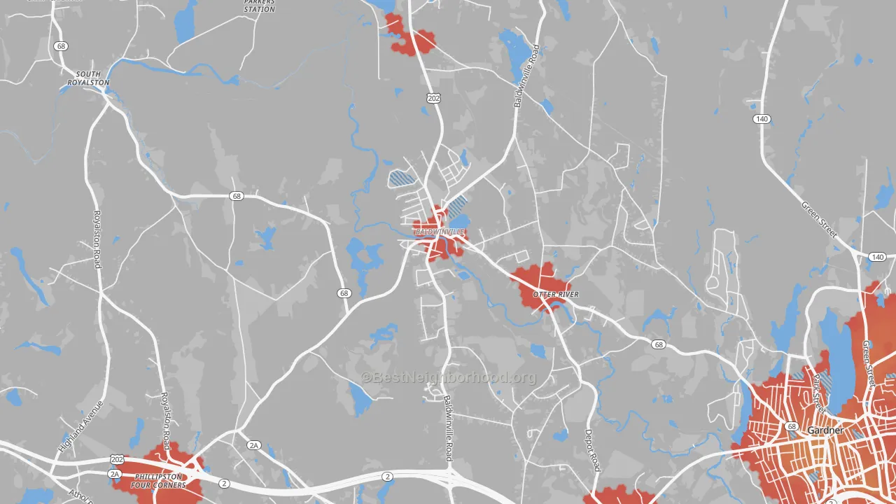 Transit Grade map of Baldwinville, MA