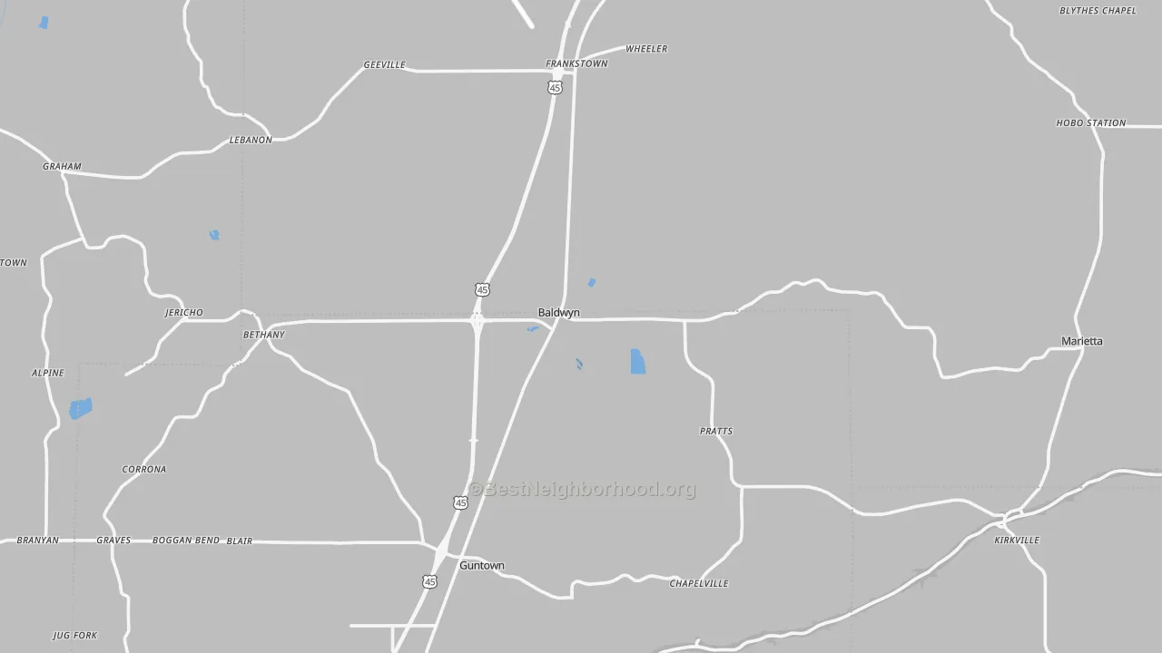 Transit Grade map of Baldwyn, MS