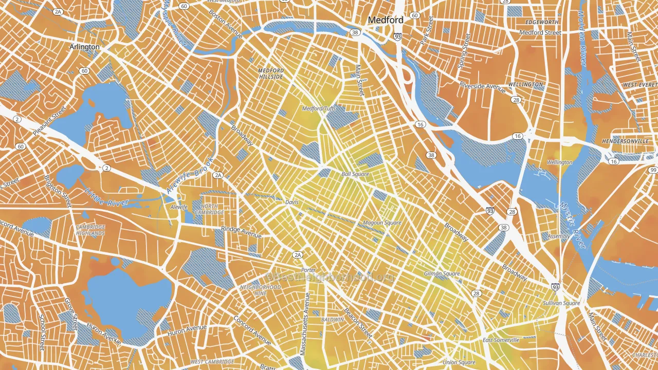 Transit Grade map of Ball Square, Somerville, MA