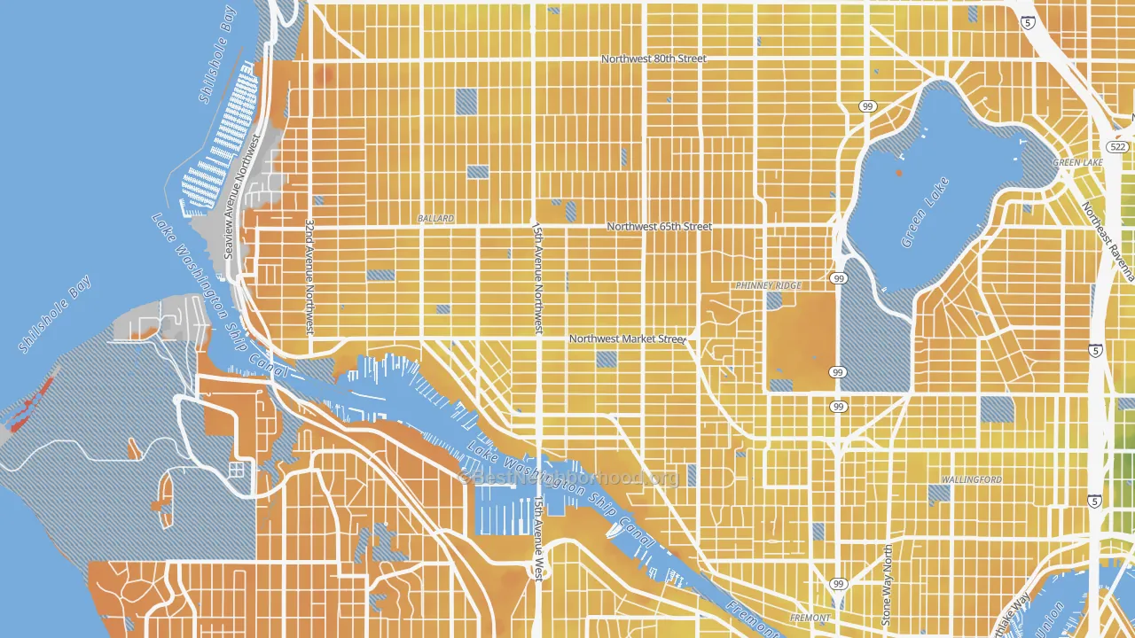 Transit Grade map of Ballard, Seattle, WA