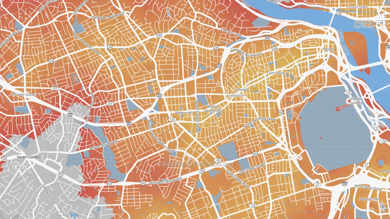Transit Grade map of Ballston-Virginia Square, Arlington, VA