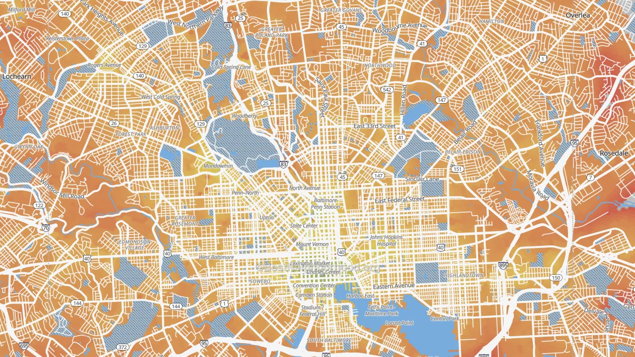 Transit Grade map of Baltimore City, MD
