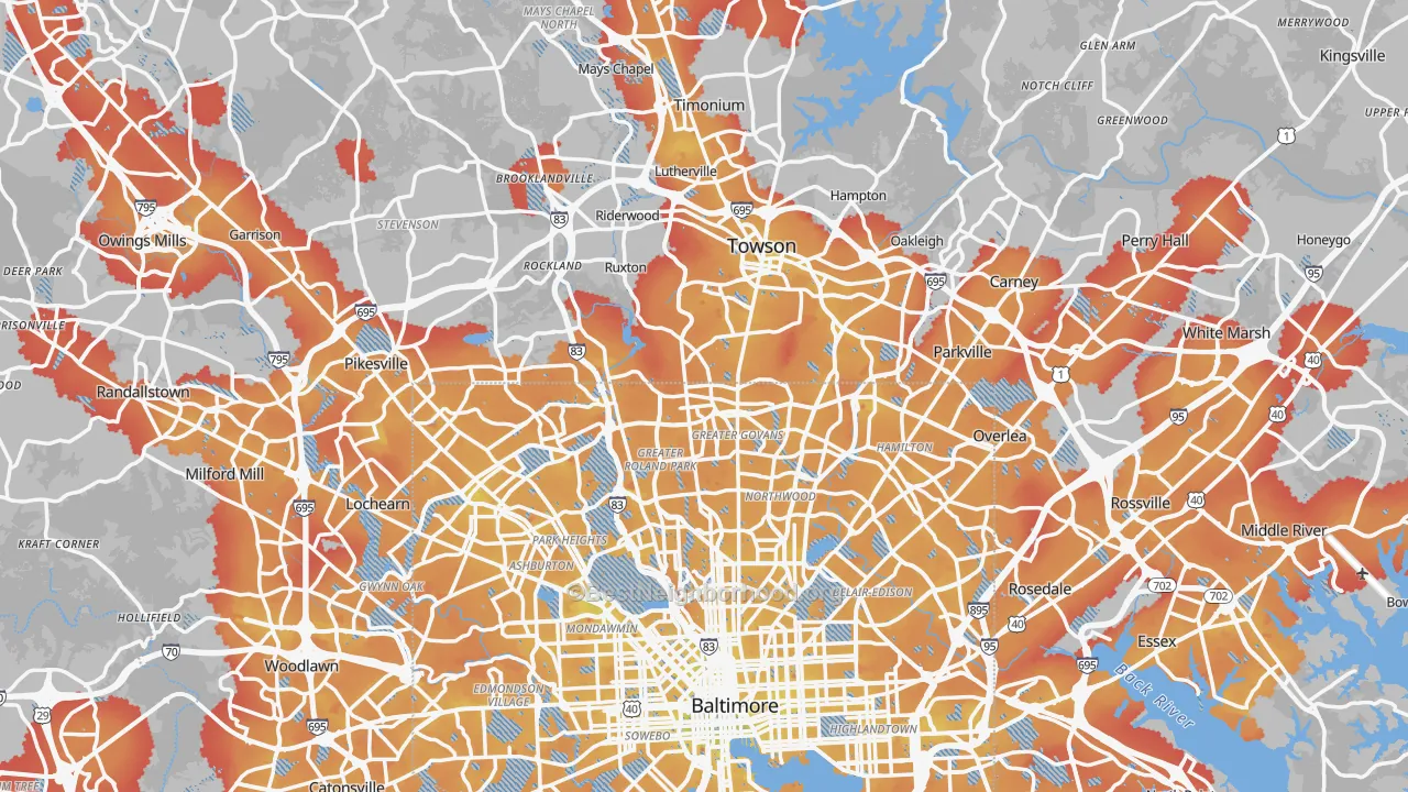 Transit Grade map of Baltimore County, MD