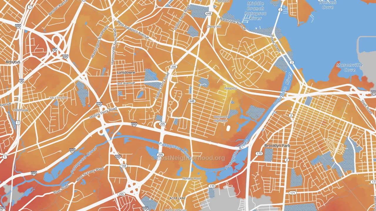 Transit Grade map of Baltimore Highlands, MD