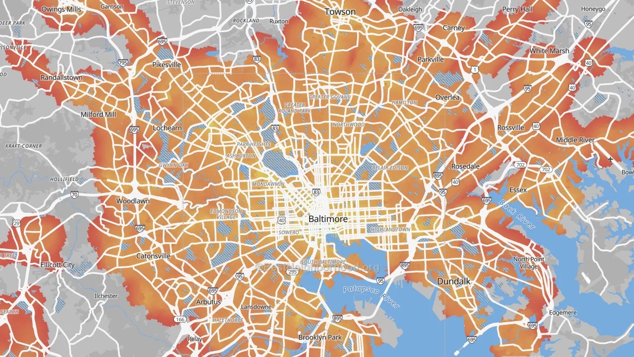 Transit Grade map of Baltimore, MD