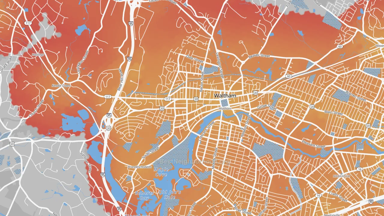 Transit Grade map of Bank Square, Waltham, MA