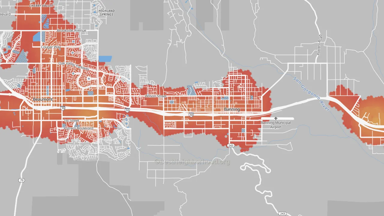 Transit Grade map of Banning, CA