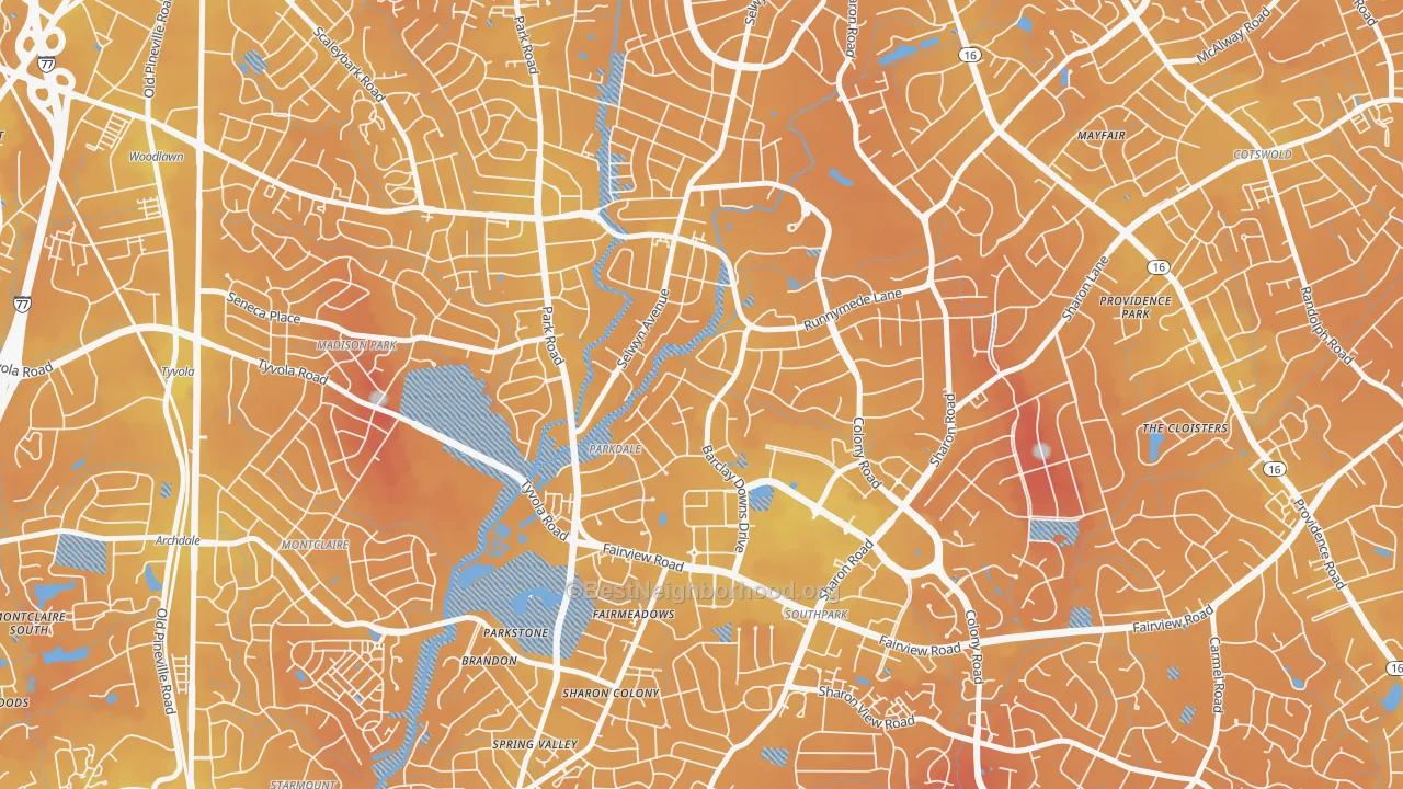 Transit Grade map of Barclay Downs, Charlotte, NC
