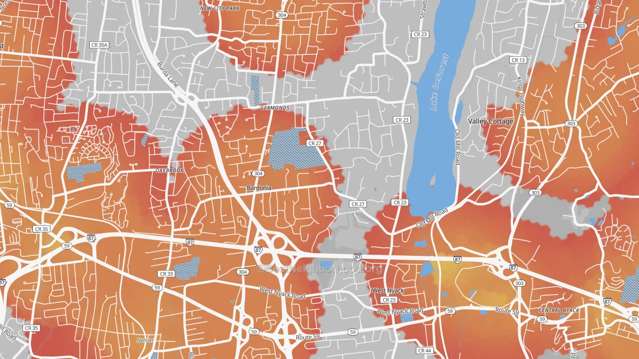 Transit Grade map of Bardonia, West Nyack, NY