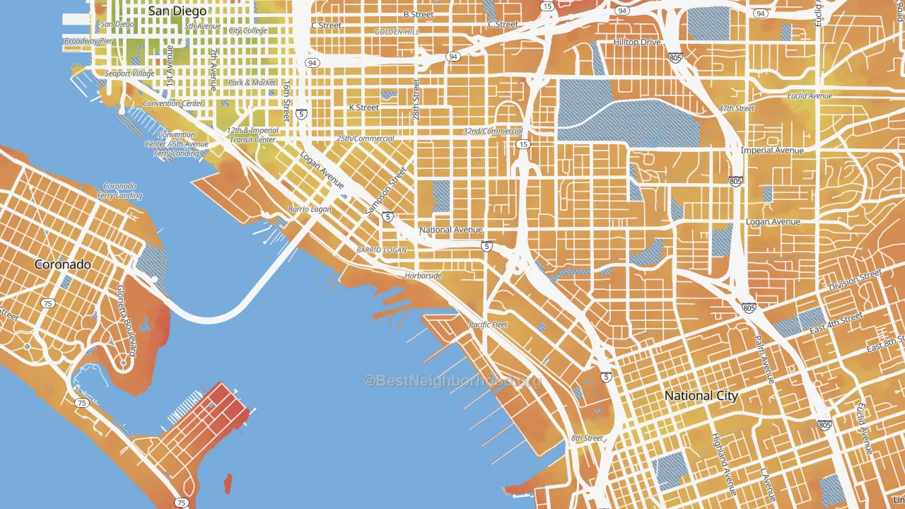 Transit Grade map of Bario Logan, San Diego, CA