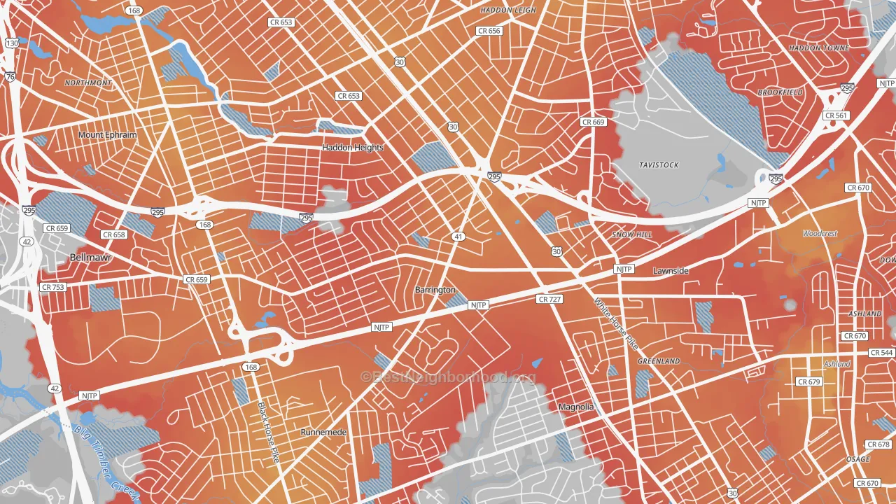 Transit Grade map of Barrington, NJ