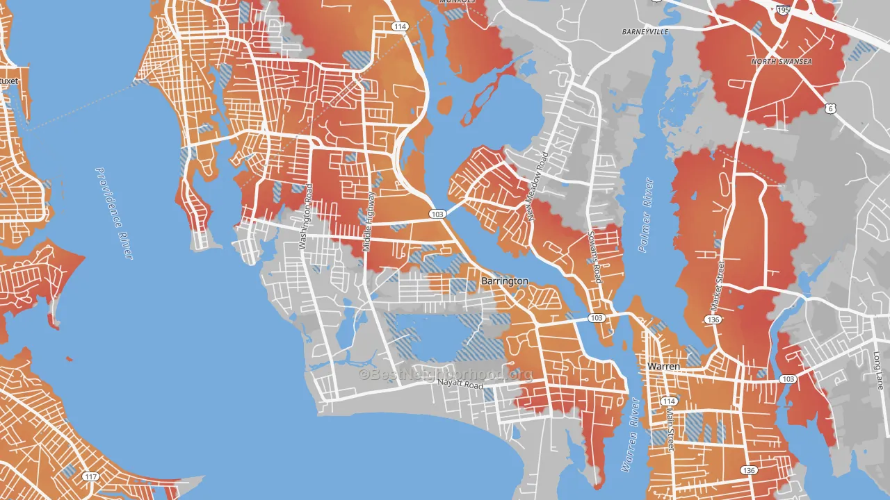 Transit Grade map of Barrington, RI