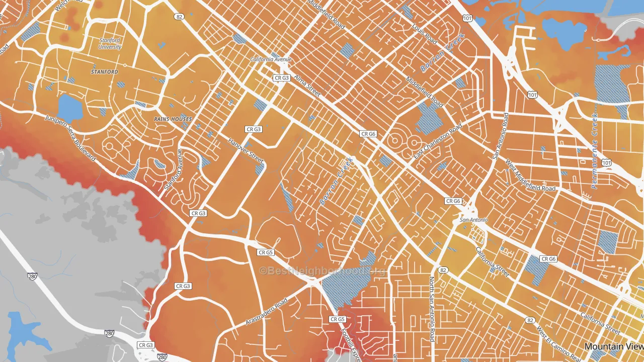 Transit Grade map of Barron Park, Palo Alto, CA