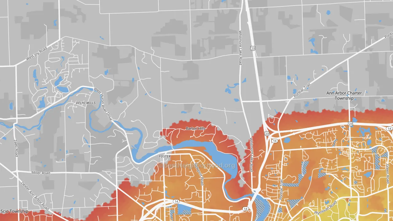 Transit Grade map of Barton Hills, MI