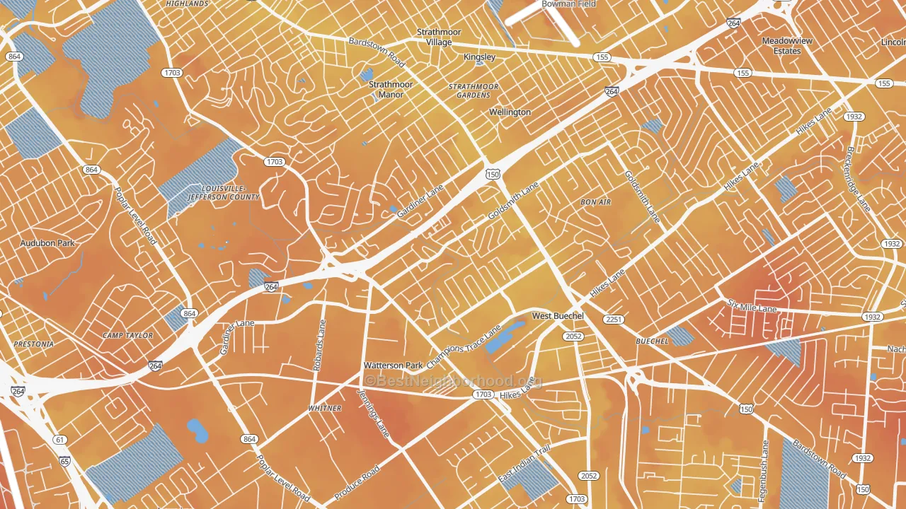 Transit Grade map of Bashford Manor, Louisville, KY